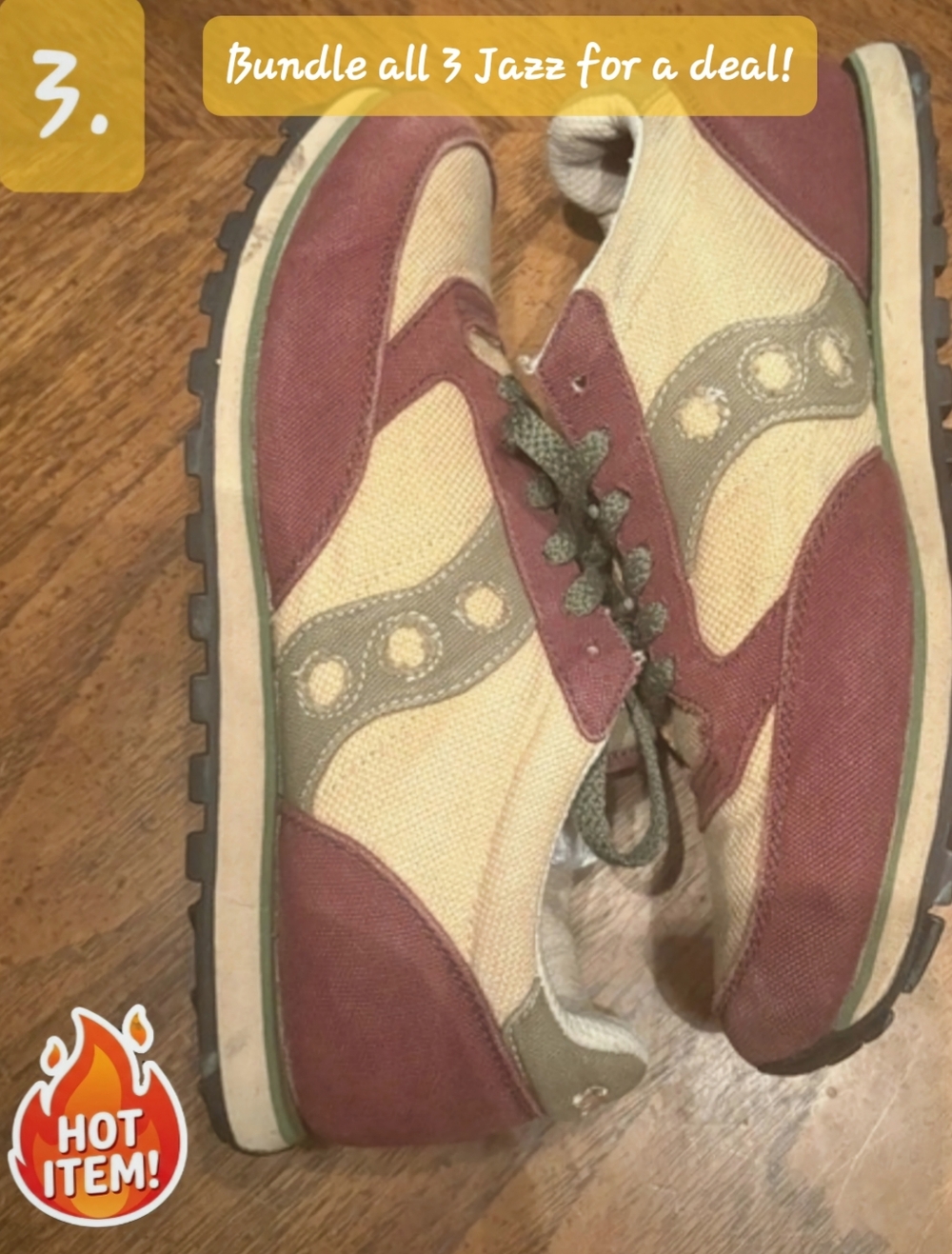 CHEAP&RARE | Saucony JAZZ PRO VEGAN | Hemp & Suede | Burgundy/Sage/Sand | Size 9
